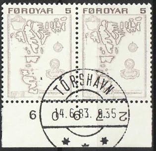 FRIMÆRKER FÆRØERNE | 1975 | AFA 1 | Brugsudgave - 5 øre brun i par - Lux Stemplet
